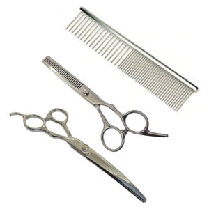 Kit 2 Tijeras Canina Tijera Curva Y De Pulir + Peine