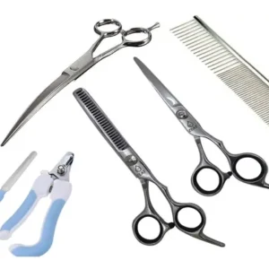 Kit De Tijeras Curva Y Recta Y De Pulir + Alicate + Peine