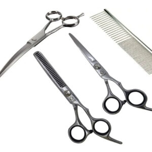 Kit 3 Tijeras Canina Tijera Curva  Recta Y Pulir + Peine