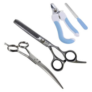 Kit 2 Tijeras Canina Tijera Curva Y De Pulir + Alicate Lima