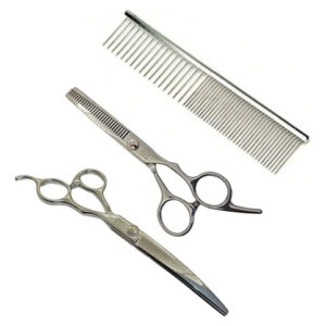 Kit 2 Tijeras Peluquería Canina Tijera Curva Y De Pulir