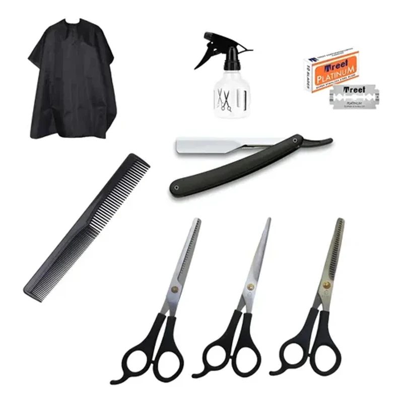Kit Combo De Peluquería Tijeras De Corte De Pulir Accesorios Negro