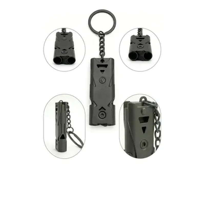 Silbato Supervivencia Tactico Edc Doble Camara Metalico Gris Oscuro