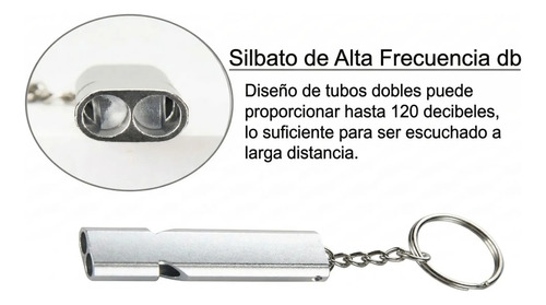 Llavero Silbato De Emergencia Metálico Compacto Tactico Plateado - Image 2