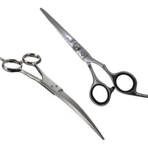 Kit 2 Tijeras Peluquería Canina Tijera Curva Y Recta