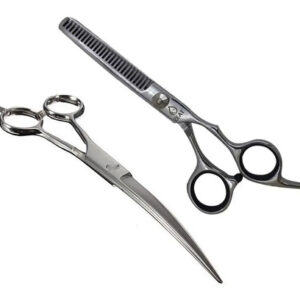 Kit 2 Tijeras Peluquería Canina Tijera Curva Y De Pulir