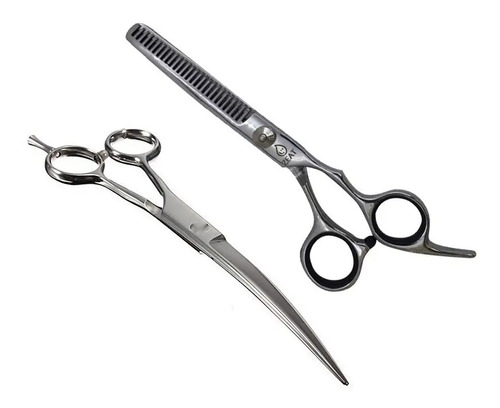 Kit 2 Tijeras Peluquería Canina Tijera Curva Y De Pulir