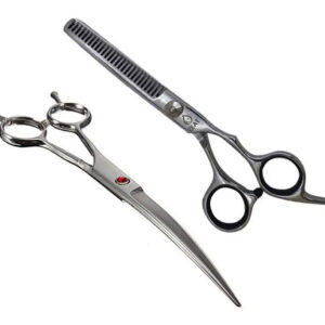 Kit 2 Tijeras Peluquería Canina Tijera Curva Y Entresacar 7