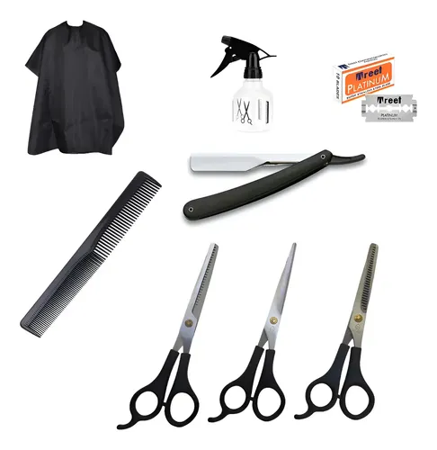Kit Combo De Peluquería Tijeras De Corte De Pulir Accesorios Negro