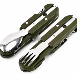 Set Cubiertos Multifunción 5 en 1 Camping Verde Oscuro